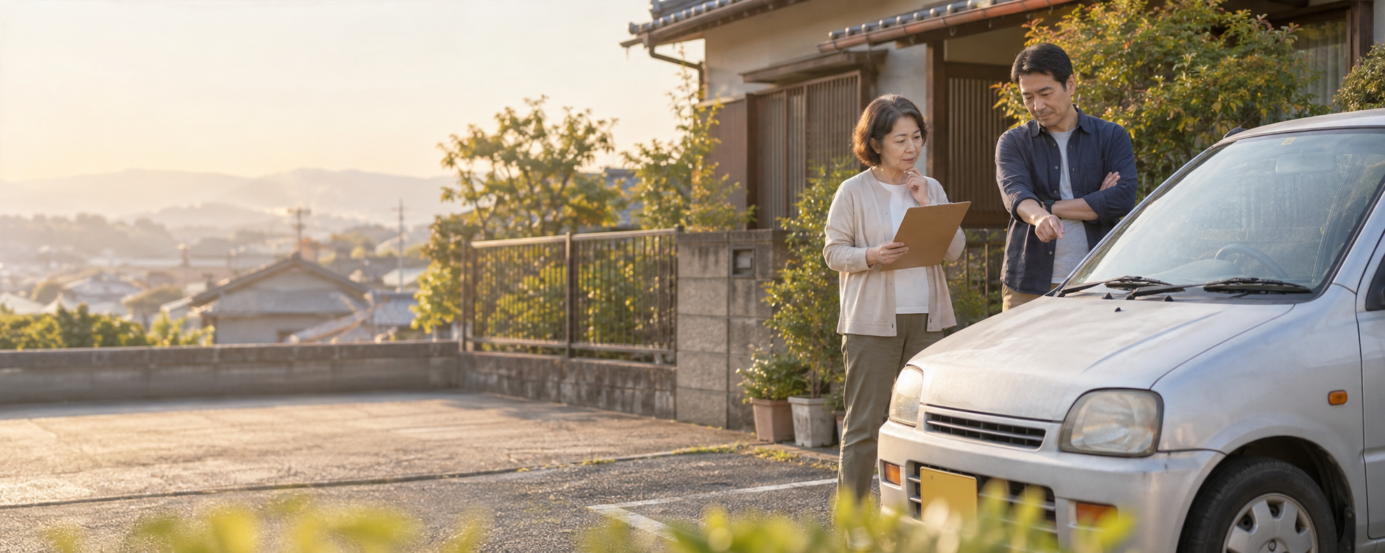 親名義の実家の車を確認する家族